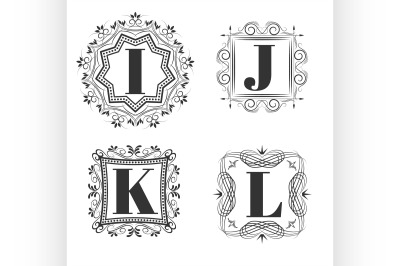 Set of classical logo or monogram design. Letters I&2C; J&2C; K&2C; L