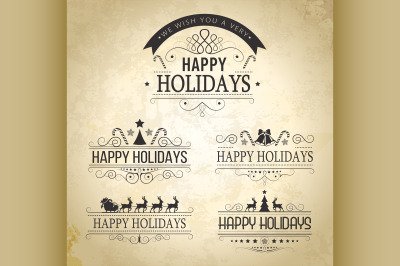 Happy Holiday decoration Set of calligraphic vintage labels