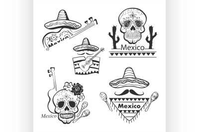 Mexican set of labels and stickers with icons