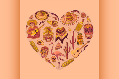 Mexico love - heart with set