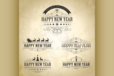 Happy Holiday decoration Set of calligraphic vintage labels