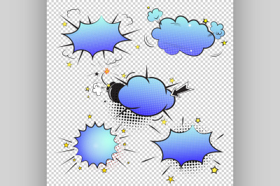 Set of pop art comic bubbles on transparent backgraund