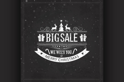 Christmas sale design set - labels, emblems on black board