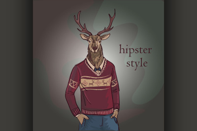 Hand Drawn Vector Illustration of Deer Hipster