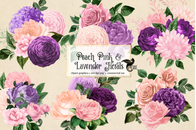 Peach Pink and Lavender Floral Clipart