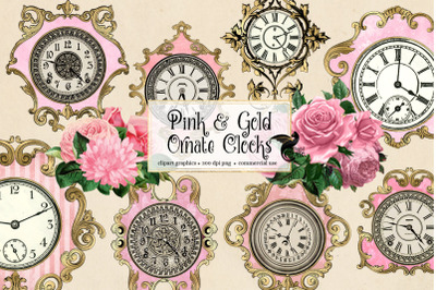 Pink and Gold Clocks Clipart