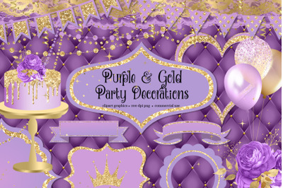 Purple and Gold Party Decorations Clipart