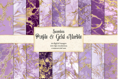 Purple and Gold Marble Digital Paper