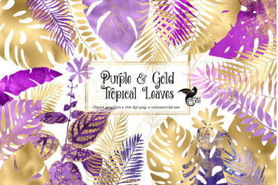 Purple and Gold Tropical Leaves Clipart