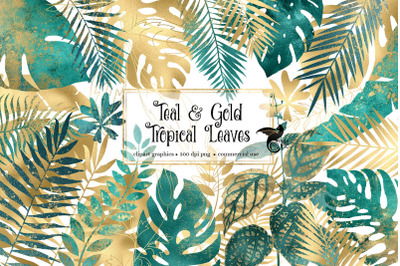 Teal and Gold Tropical Leaves