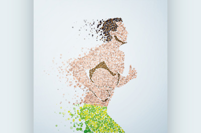 Abstract image of a Athlete running man from the circles particles