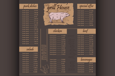 Cafe menu grill template