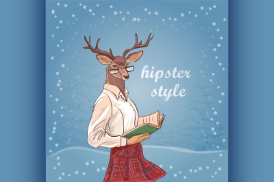Hand Drawn Vector Illustration of Deer Hipster