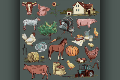 Original hand drawn farm collection