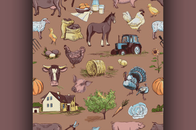 seamless pattern with farm related items