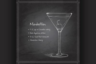 cocktail manhattan on black board