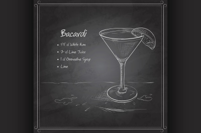 coctail bacardi on black board