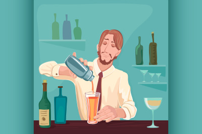 Vector illustration of barman for cocktail party