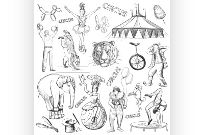 Circus performance decorative icons set