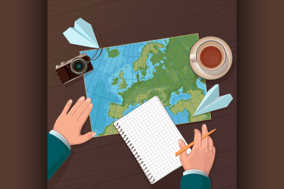 illustration of travel planning. Top view