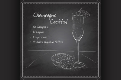 Champagne cocktail on black board