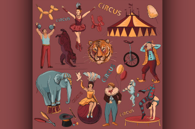 Circus. Collection of hand drawn icons