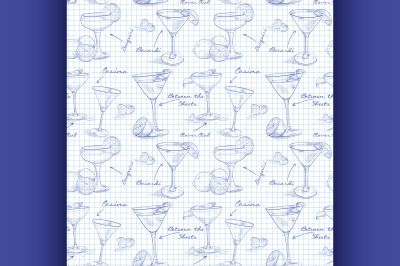 scetch pattern unforgettables cocktails on notebook page