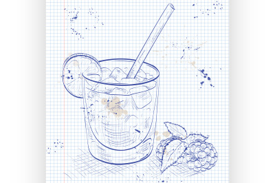 Cocktail Bramble on a notebook page