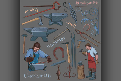 Collection of hand drawn blacksmith icons