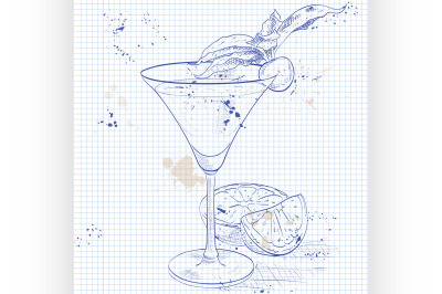 Alcoholic Cocktail Golden dream on a notebook page