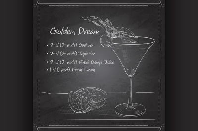 Alcoholic Cocktail Golden dream on black board