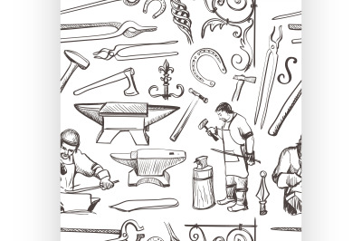 Seamless pattern with objects on blacksmith theme