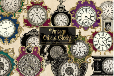 Vintage Ornate Clocks Clipart