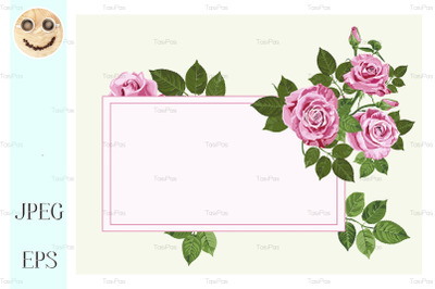 Pink roses card on the light green.