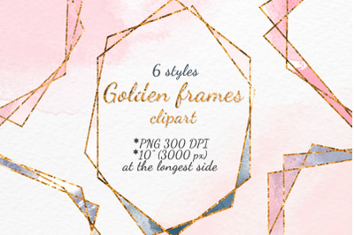 Gold frames Polygonal frame clipart with Watercolor texture