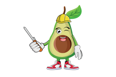 Avocado Construction Worker Fruit Cartoon Character