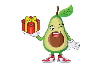 Avocado With Gift Fruit Cartoon Character