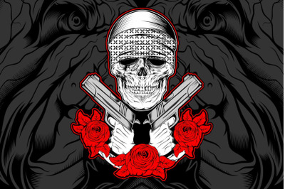 skull mafia,gangster wearing bandana with gun an roses