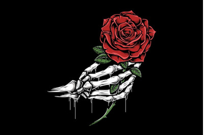 skull hand holding a rose