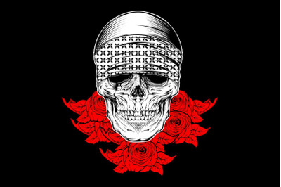 skull wearing bandana with rose.