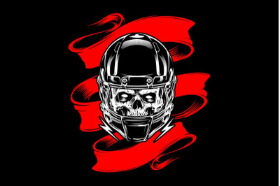 skull wearing a helmet with banner