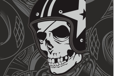 skull with helmet cafe racer,Hand drawing,Isolated,Easy to edit