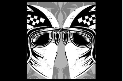 helmet with eyeglasses cafe racer,Hand drawing,Isolated,Easy to edit
