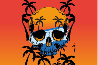 Vector Illustration of Skull, Summer and beach