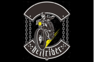 Hand drawing of skull riding vintage motorcycle - Vector
