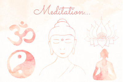 Meditation clipart Yoga clipart Blush pink beige watercolor Yin Yang