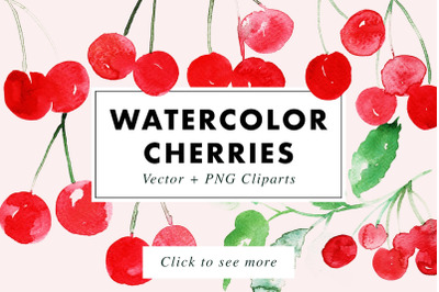 Watercolor Cherries Vector &amp; PNG