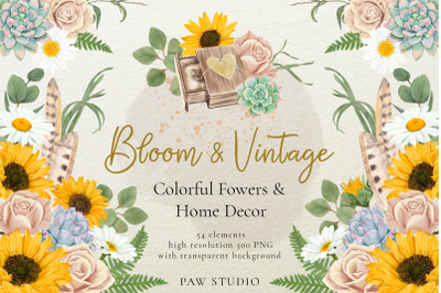 Bloom &amp; Vintage Graphic. Flowers, Leaves, Home Decor
