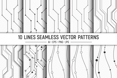 10 seamless geometric vector lines patterns