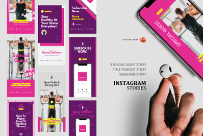 Podcast Instagram Stories and Post Template - fitness podcaster